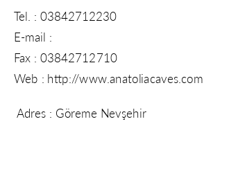 Anatolia Cave Hotel iletiim bilgileri